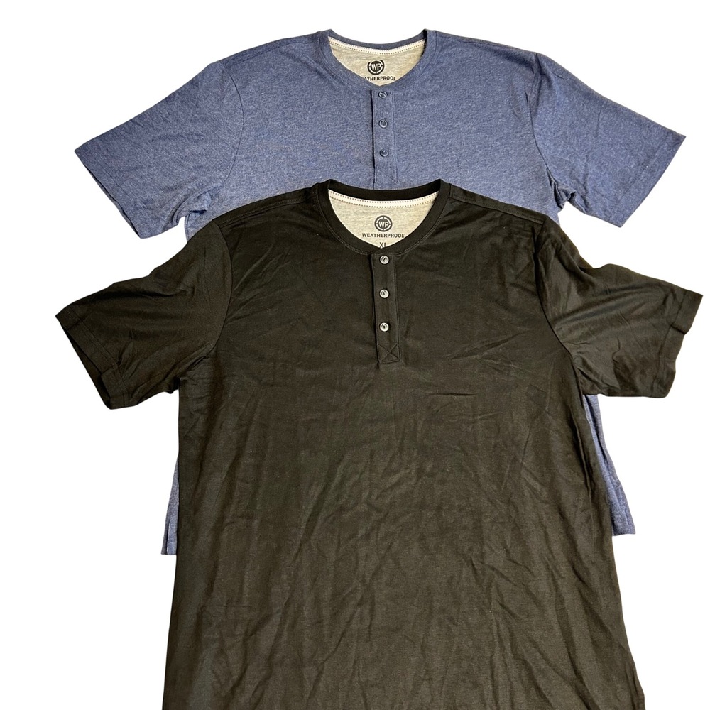Weatherproof Mens Henley Shirt Lot 2pc XL Black Blue Short Sleeve Casual